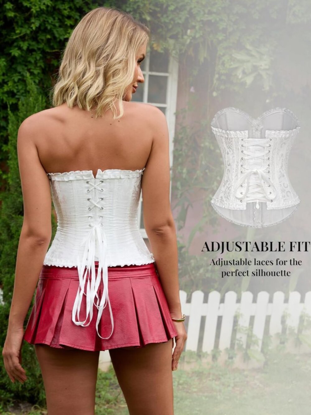 Corset Tops for Women, Bustier Shapewear Lingerie, Lace Waist Push Up Bodysuit - Picture 7 of 8